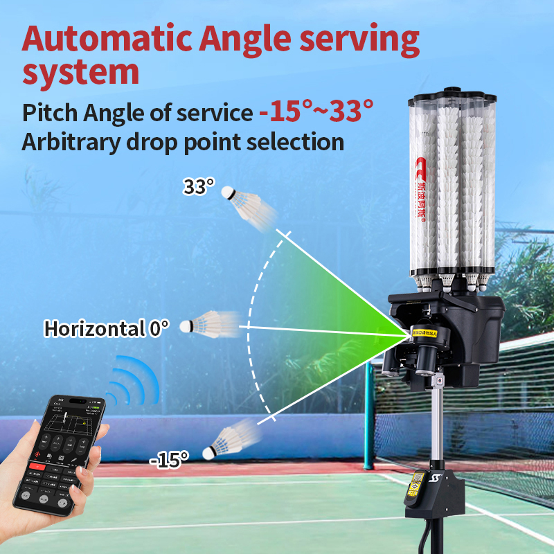 B2202A Máquina inteligente de pelota de bádminton con control de aplicaciones y programación de taladros de 14 puntos