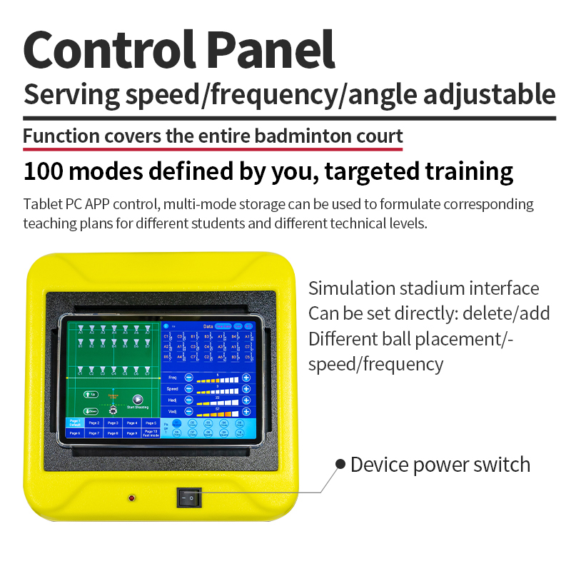 Máquina de bádminton de élite con control de tableta S8025A, capacidad para 400 pelotas y programa de 21 zonas