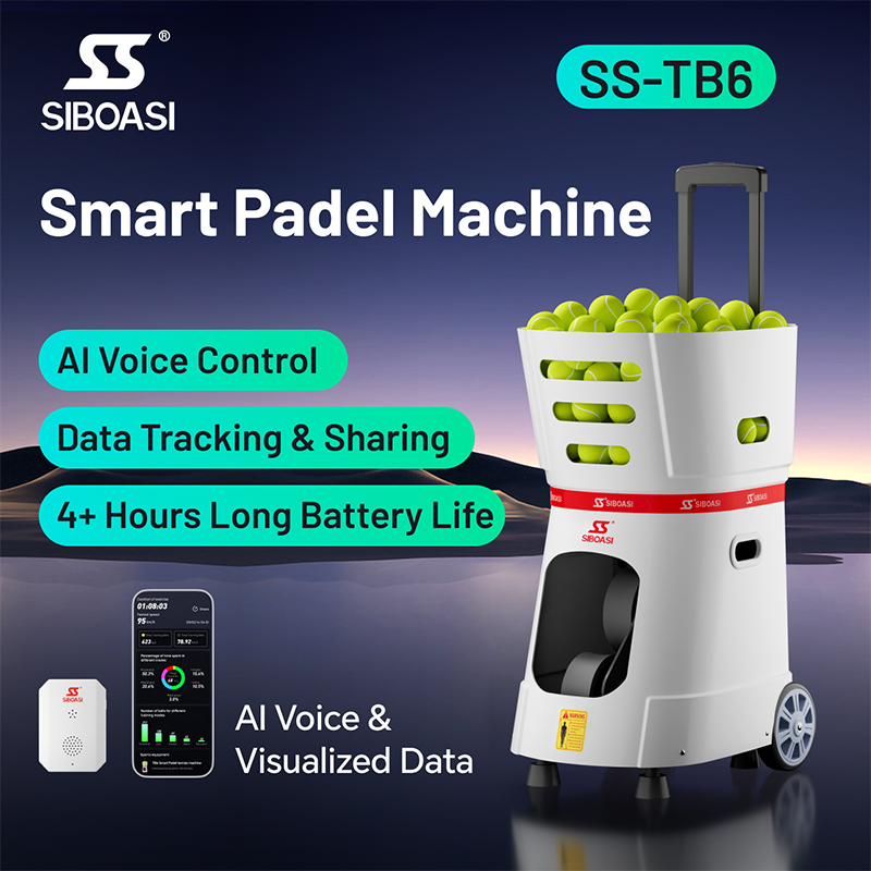 Control por voz TB6, batería incorporada y máquina de entrenamiento de pádel de precisión de 60 niveles impulsada por IA